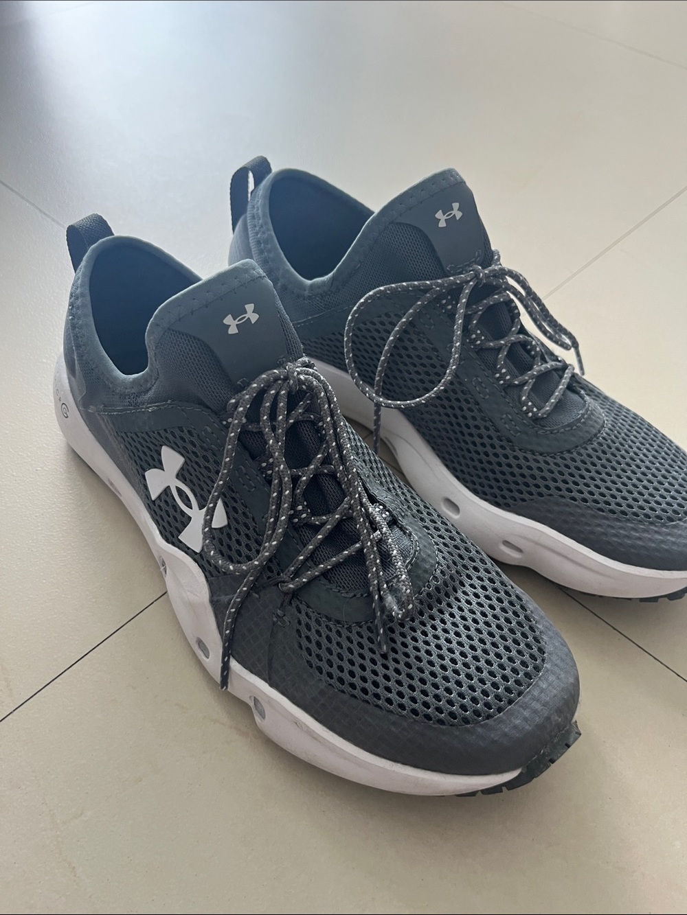 Under Armour Gray Mesh Lace-Up Sneakers with White Logo